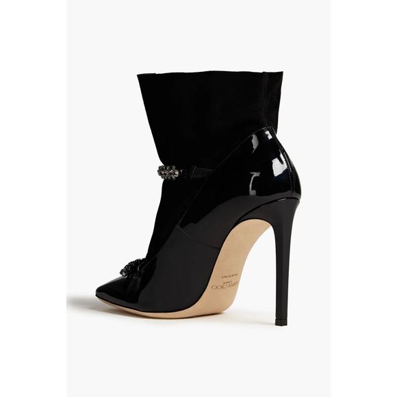 JIMMY CHOO Maruxa 100 suede-paneled embellished patent-leather ankle boots - Picture 5 of 7
